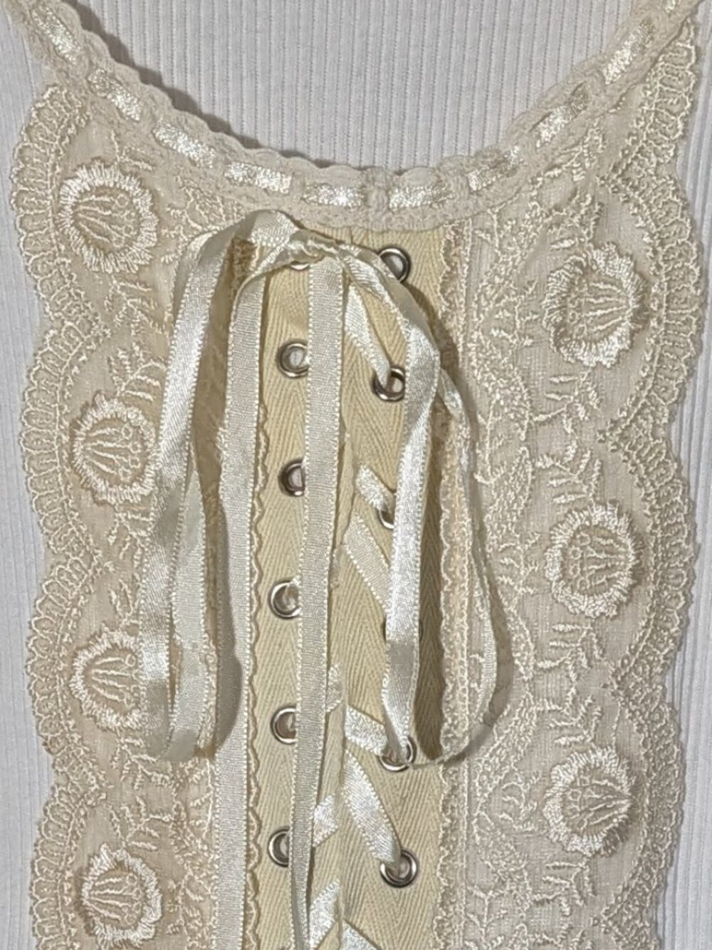 Cha Cha Vente Bohemian Sleeveless Lace Up Ribbed Tank Top Size S White Cream - Picture 5 of 5